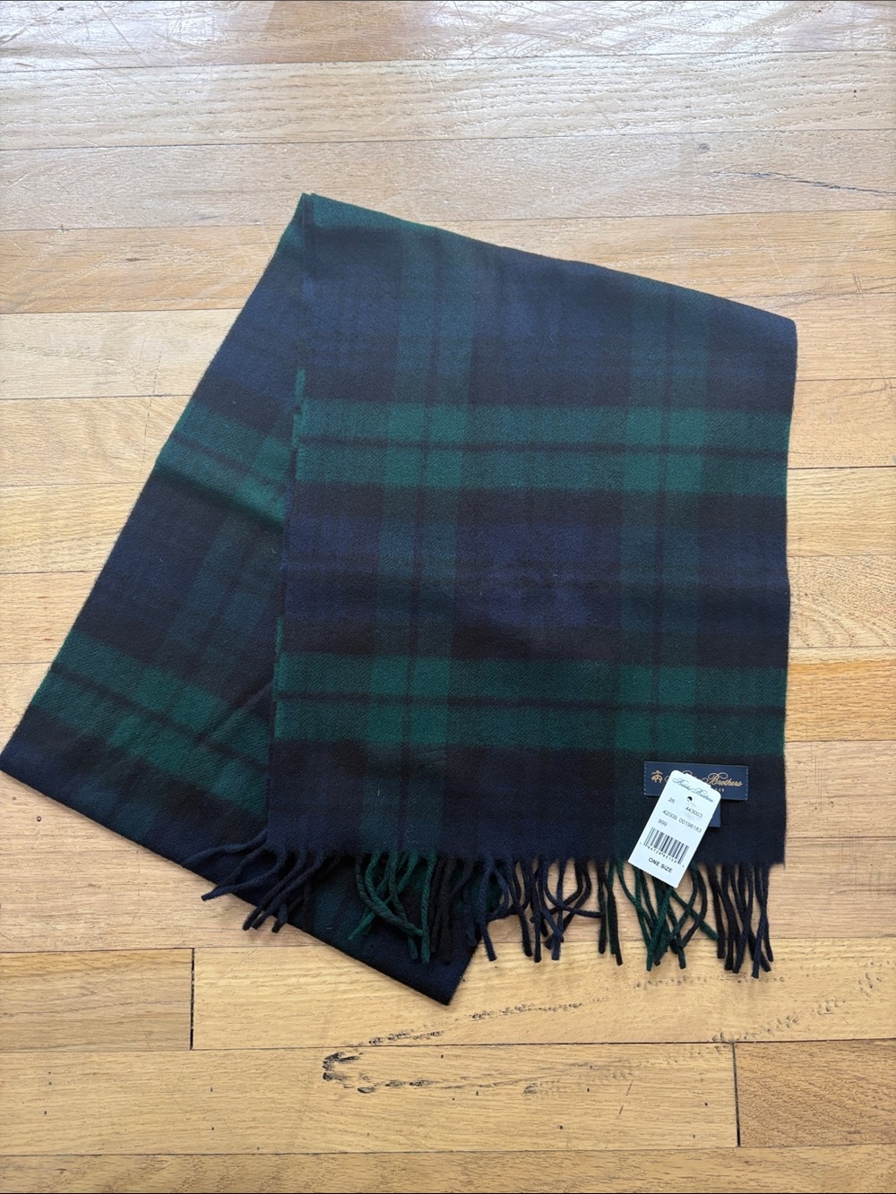 NWT Brooks Brothers Lambs Wool Classic Green & Black Tartan Men's Scarf